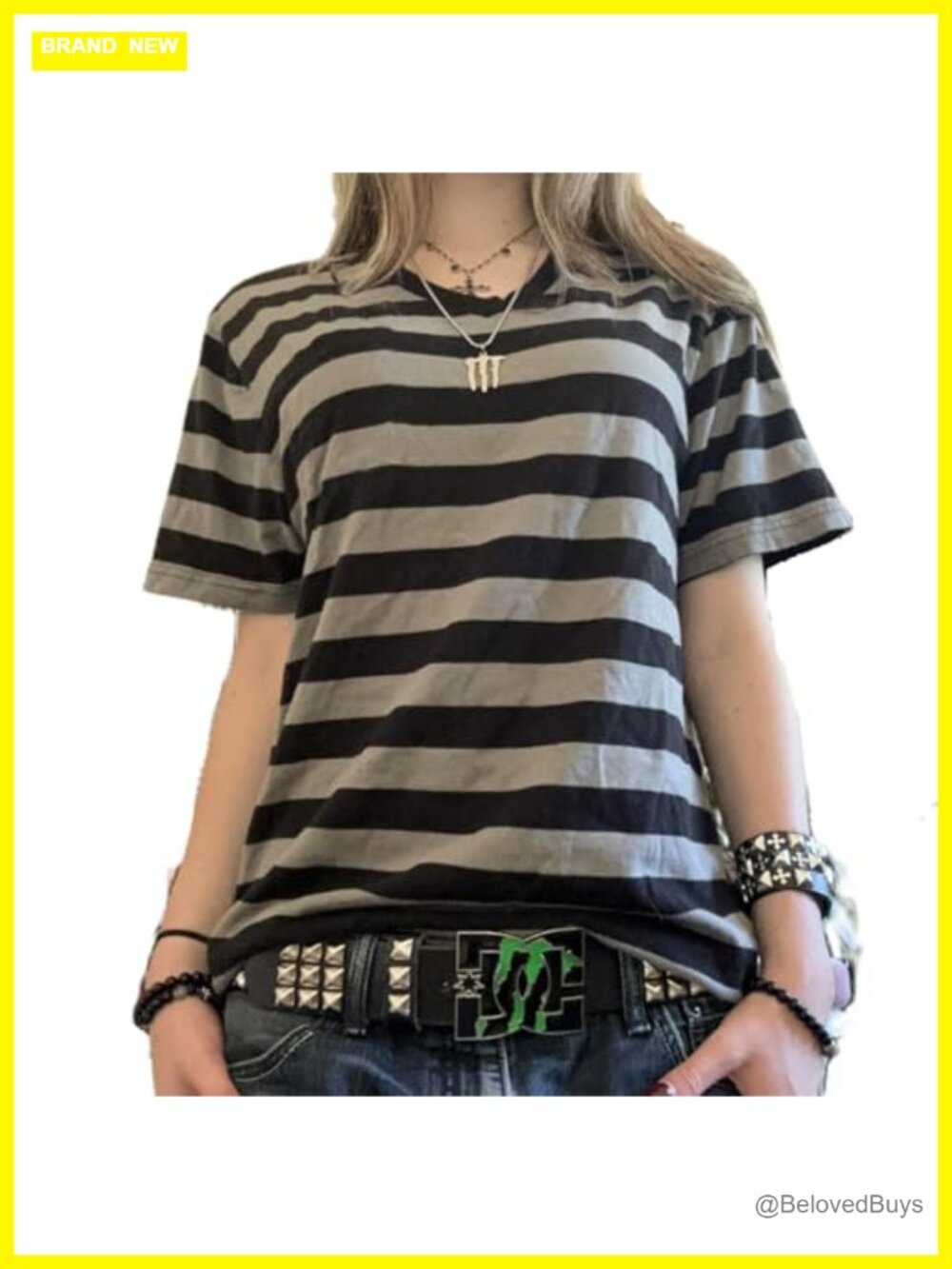 Polyester Grunge Striped Tee Short Sleeve Goth T-Shirt
